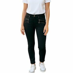 Paige Edgemont Double Zipper Mid-Rise Skinny Jeans, Black,‎ Size 26